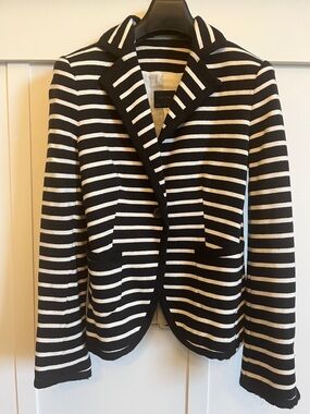 ZARA KNIT BLK & WHHT STRIPE BLAZER M